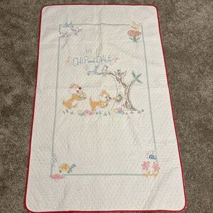 Vintage Baby Quilt Blanket Handmade Embroidered Chip & Dale Store Nuts Mushrooms